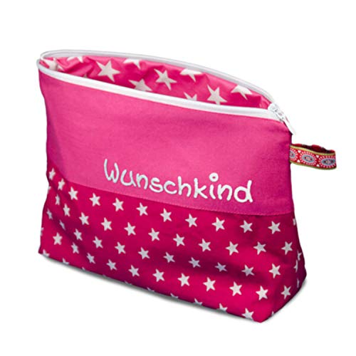 Waschtasche Sterne mit Namen, Kosmetiktäschchen personalisiert, Waschbeutel, Kinderbeutel, Reisebeutel, Kosmetiktasche Kinder (1012_70 pink) von mein-name