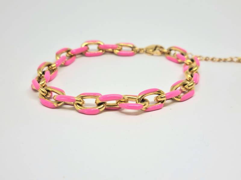 Armkettchen Ankerkette Style Mit Großen Gliedern Und Pinken Highlights von meinHerzstueckDesign