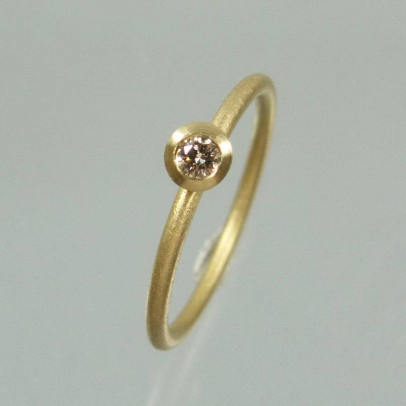 1 Stapelring Ring 750 Gold Naturfarbener Champagner Brillant 0, 08 Ct Diamant Kombinierbar von meinWerkk