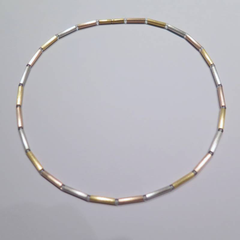 3 Farbiges Gold Collier Scharnierkette Handarbeit 585/ - Bergkristall Unikat Goldschmiedearbeit Meisterarbeit von meinWerkk