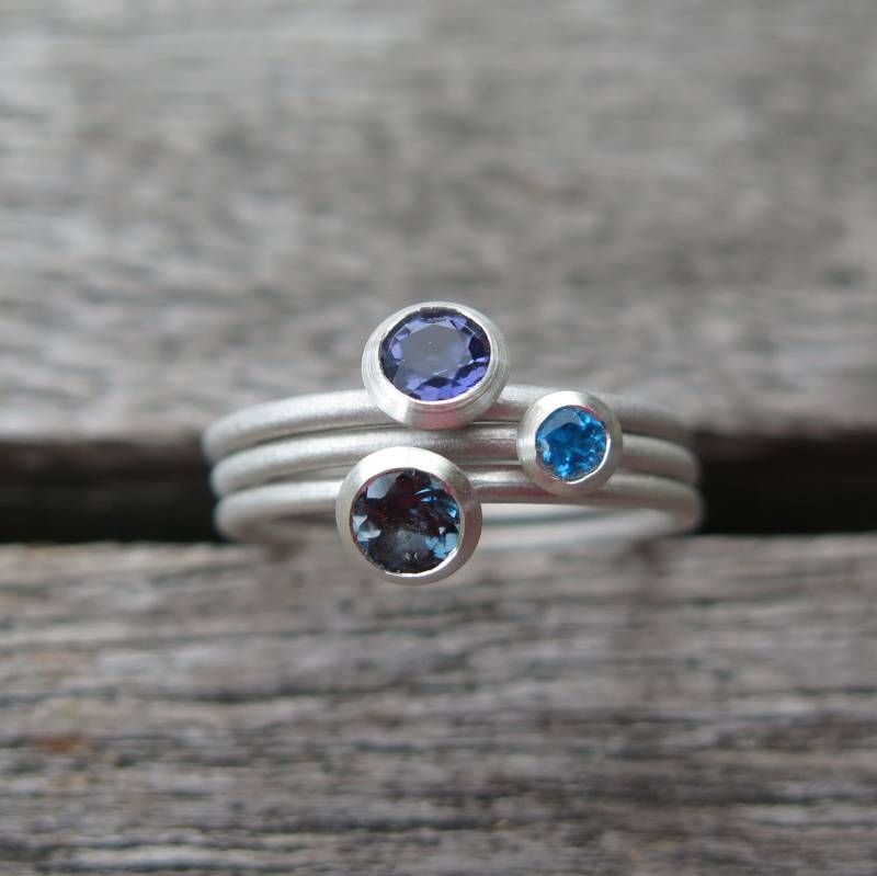 3 Stapelringe 925 Silber Blauer Topas, Iolith Und Türkis Apatit Kombinierbar von meinWerkk