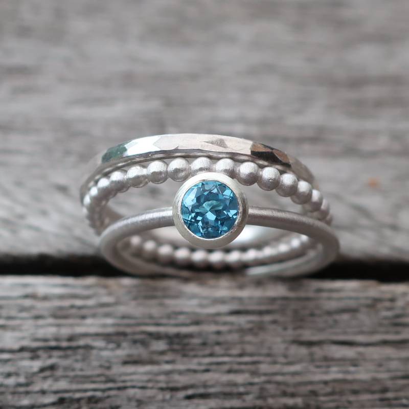 3 Stapelringe 925 Silber Blauer Topas "Swiss", Kombinierbar von meinWerkk