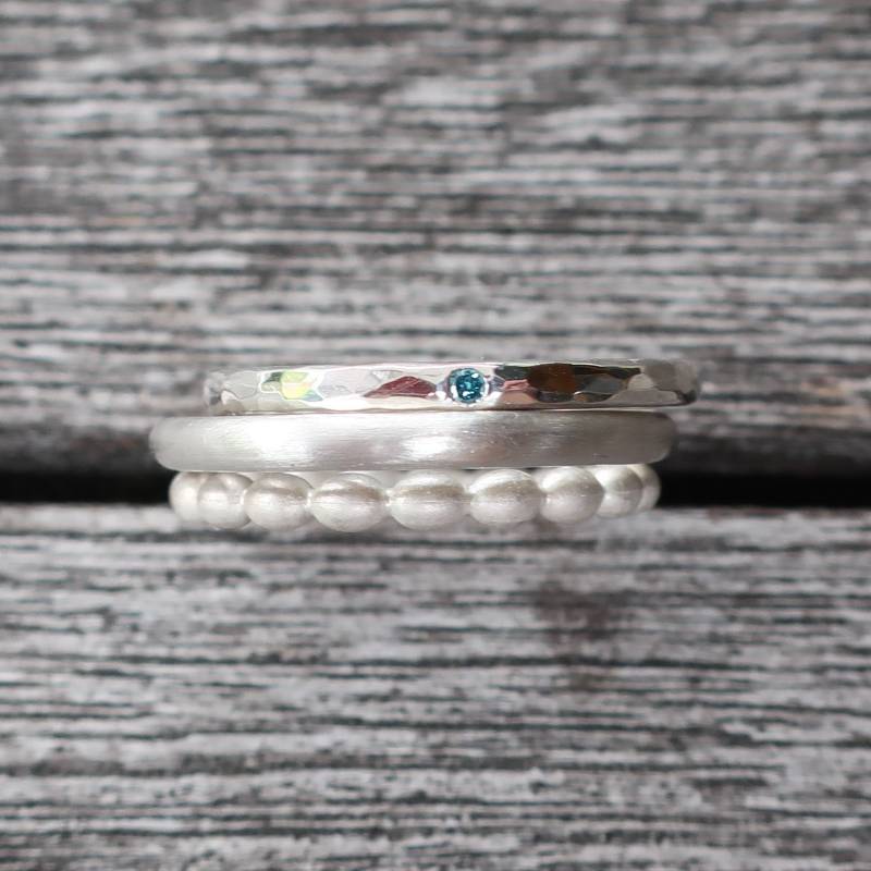 3Er Stapelring Ring Set 925 Silber Blauer Brillant von meinWerkk