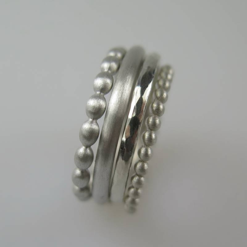 4 Stapelringe Kugelring Hammerschlag Schlicht Matt 925 Silber 2 Mm von meinWerkk