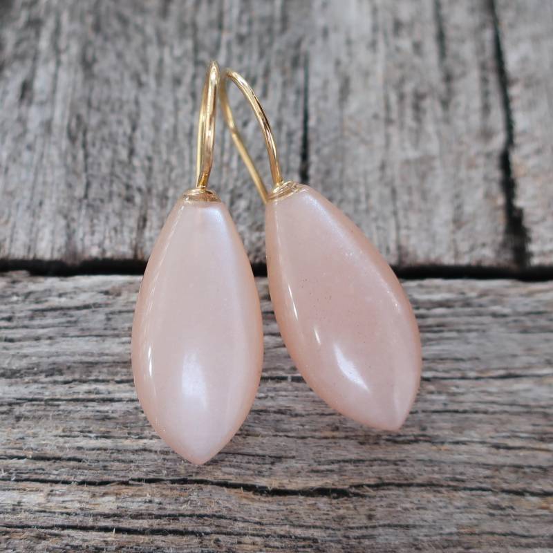 585 Gelbgold Ohrhänger Ohrringe Mondstein Pampel Unikat Goldschmiedearbeit Meisterarbeit von meinWerkk