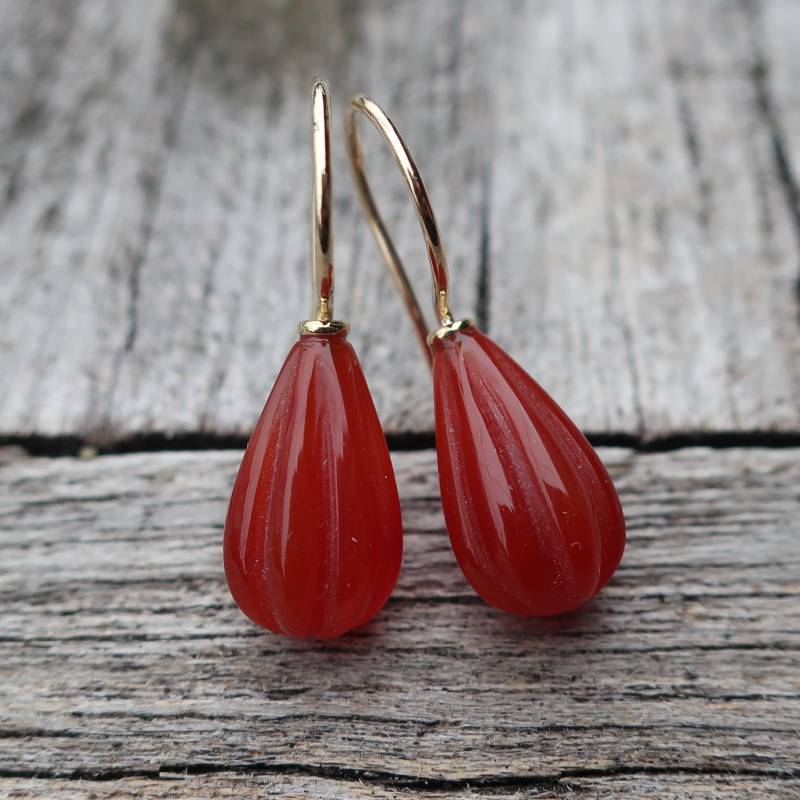 585 Gold Ohrhänger Gravierte Karneol Tropfen 13 X 8 Mm Unikat Goldschmiedearbeit 585 Gold Ohrhänger Gravierte Karneol Tropfen 13 X 8 Mm Unikat Goldschmiedearbeit von meinWerkk