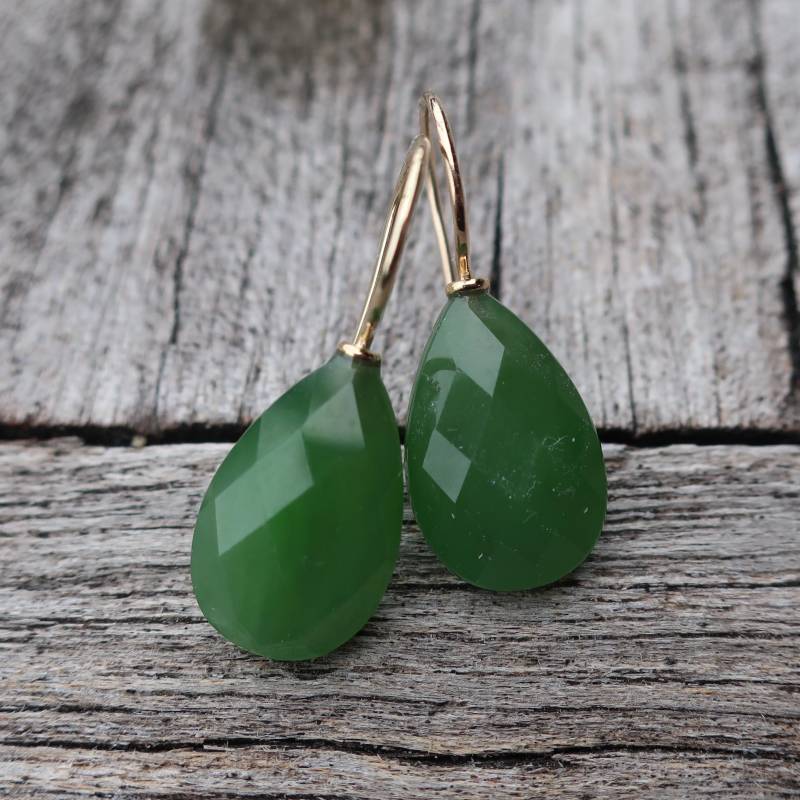 585 Gold Ohrhänger Jade Briolett 15 X 10 Mm. Unikat Goldschmiedearbeit von meinWerkk