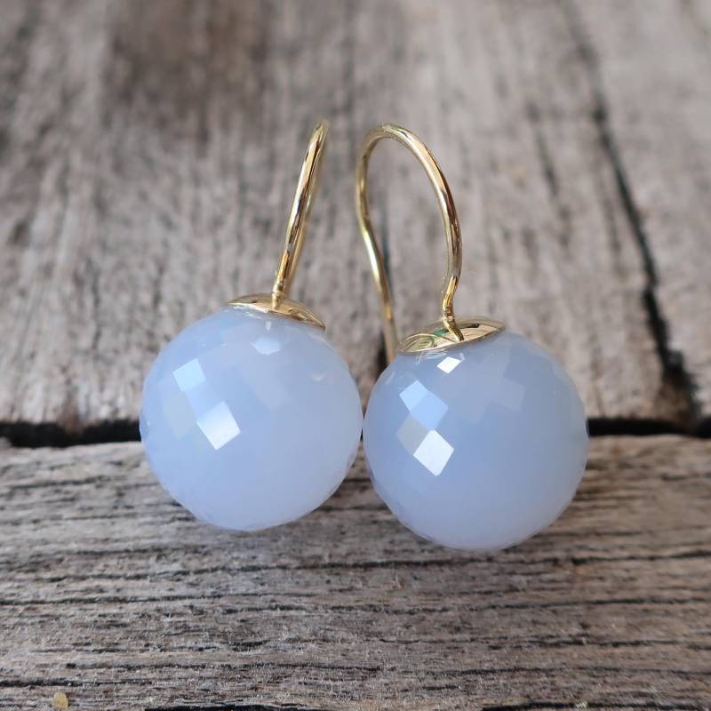 585 Gold Ohrhänger Mit Pastellblauen Fac. Chalcedon Kugeln Ø 12 Mm Unikat Goldschmiedearbeit Meisterarbeit 585 Gold Ohrhänger Mit Pastellblauen Fac. Chalcedon Kugeln Ø 12 Mm Unikat Goldschmiedearbeit Meisterarbeit von meinWerkk