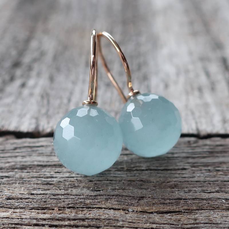 585 Gold Ohrhänger Ohrringe Aquamarin Kugel 10 Mm Unikat Goldschmiedearbeit Meisterarbeit von meinWerkk