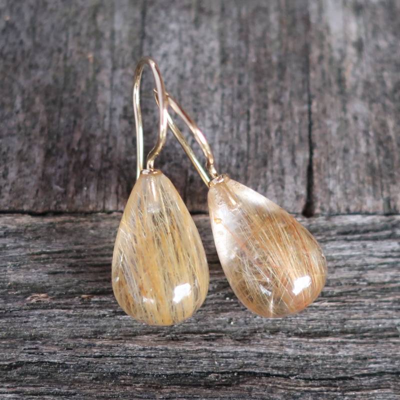 585 Gold Ohrhänger Ohrringe Bergkristall Mit Rutil Pampel 16 X 10 Mm von meinWerkk