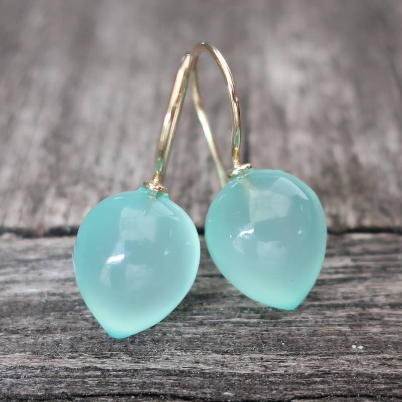 585 Gold Ohrhänger Ohrringe Chalcedon Pendel 12 X 10 Mm. Unikat Goldschmiedearbeit Meisterarbeit von meinWerkk