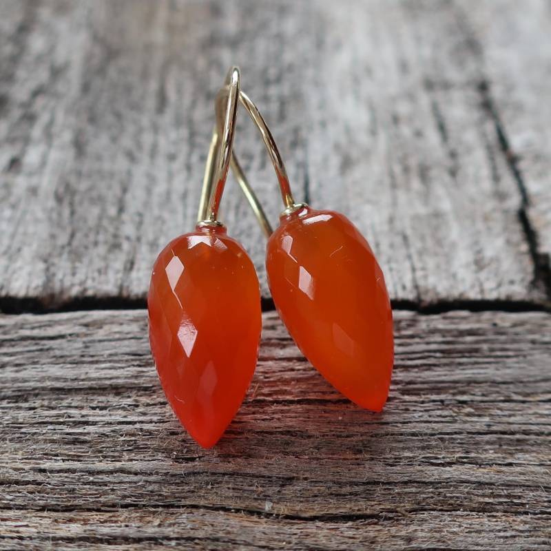 585 Gold Ohrhänger Ohrringe Karneol Birne 14x7 Mm Unikat Goldschmiedearbeit Meisterarbeit von meinWerkk