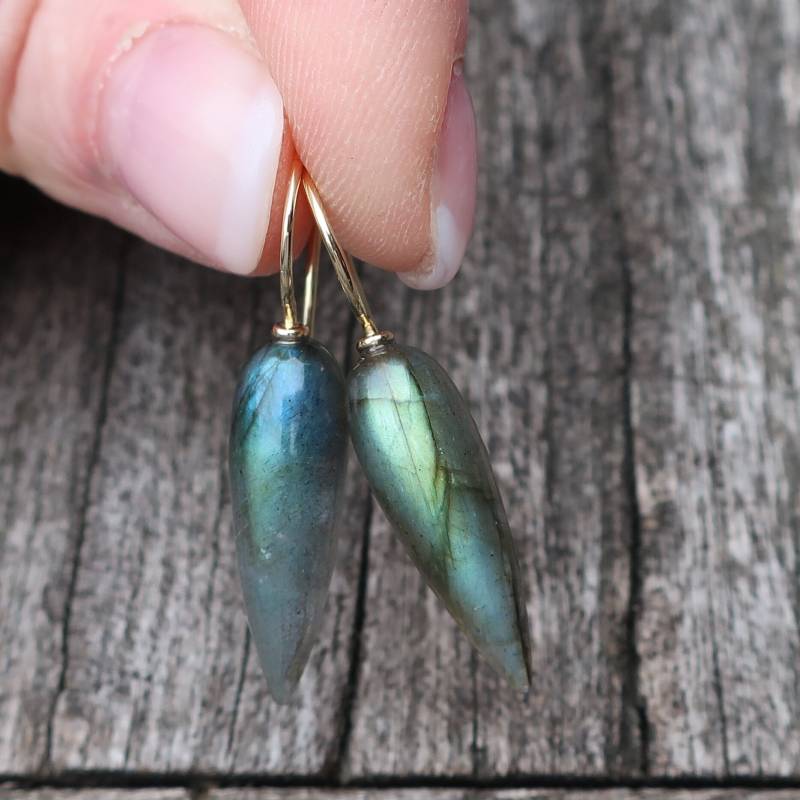 585 Gold Ohrhänger Ohrringe Labradorit Pampel Unikat Goldschmiedearbeit Meisterarbeit von meinWerkk