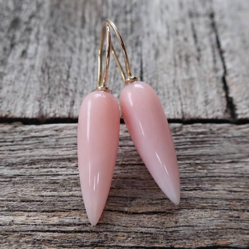585 Gold Ohrhänger Ohrringe Pink Opal Pendel 22 X 7 Mm von meinWerkk