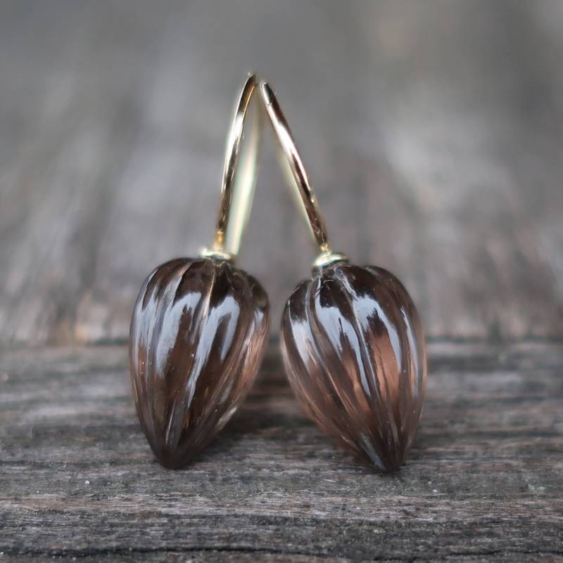 585 Gold Ohrhänger Ohrringe Rauchquarz Gravierte Pendel 12 X 8 Mm Unikat Goldschmiedearbeit Meisterarbeit von meinWerkk