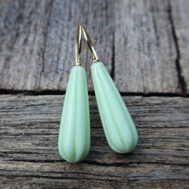 585 Gold Ohrhänger Ohrringe Zitronen Chrysopras Pampel 22 X 7 Mm. Unikat Goldschmiedearbeit Meisterarbeit von meinWerkk