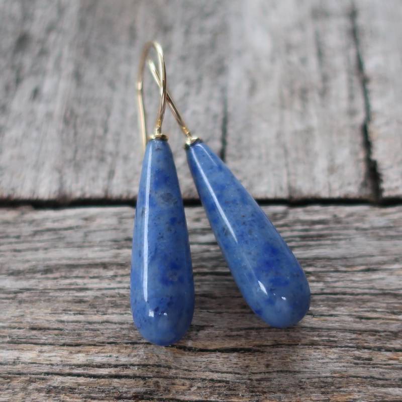 585 Gold Ohrringe Mit Dumotierit Tropfen 22 X 7 Mm Unikat Goldschmiedearbeit Meisterarbeit von meinWerkk