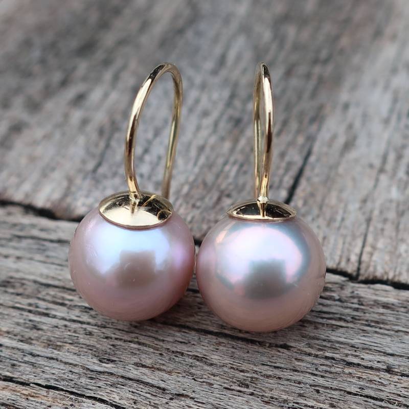 585 Gold Perlenohrringe Mit Lavendel Zuchtperle Kugel 10 Mm Goldschmiedearbeit von meinWerkk