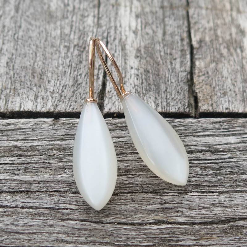 585 Roségold Ohrhänger Ohrringe Mondstein Briolett 20 X 10 Mm Unikat Goldschmiedearbeit Meisterarbeit von meinWerkk