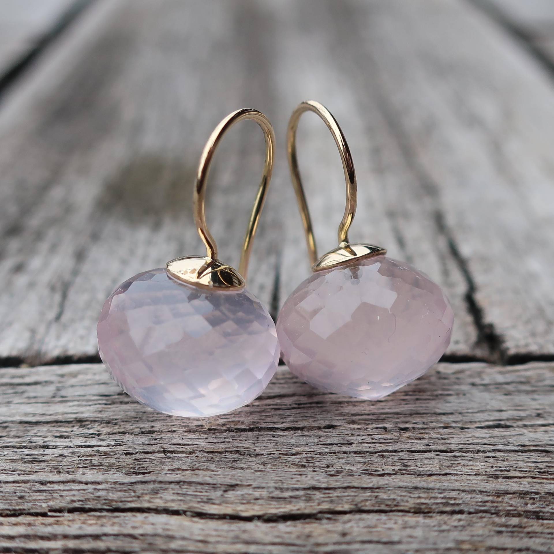585 Roségold Ohrhänger Rosenquarz Facettierte Zwiebel 13 X 10 Mm Unikat Goldschmiedearbeit von meinWerkk