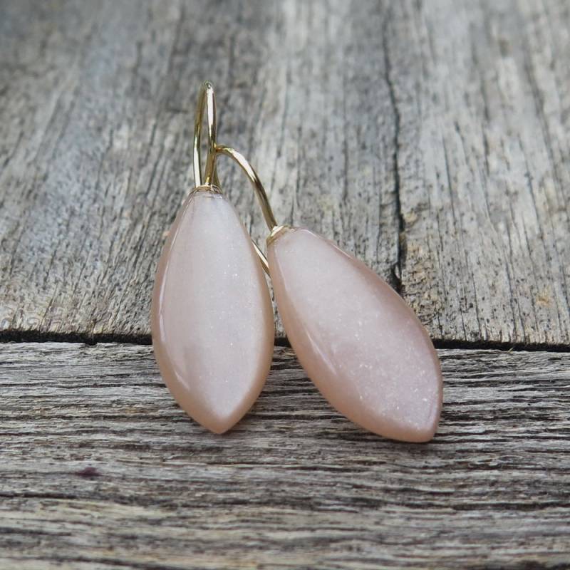 750 Gold Ohrhänger Ohrringe Mondstein Briolett 20 X 10 Mm Unikat Goldschmiedearbeit Meisterarbeit von meinWerkk