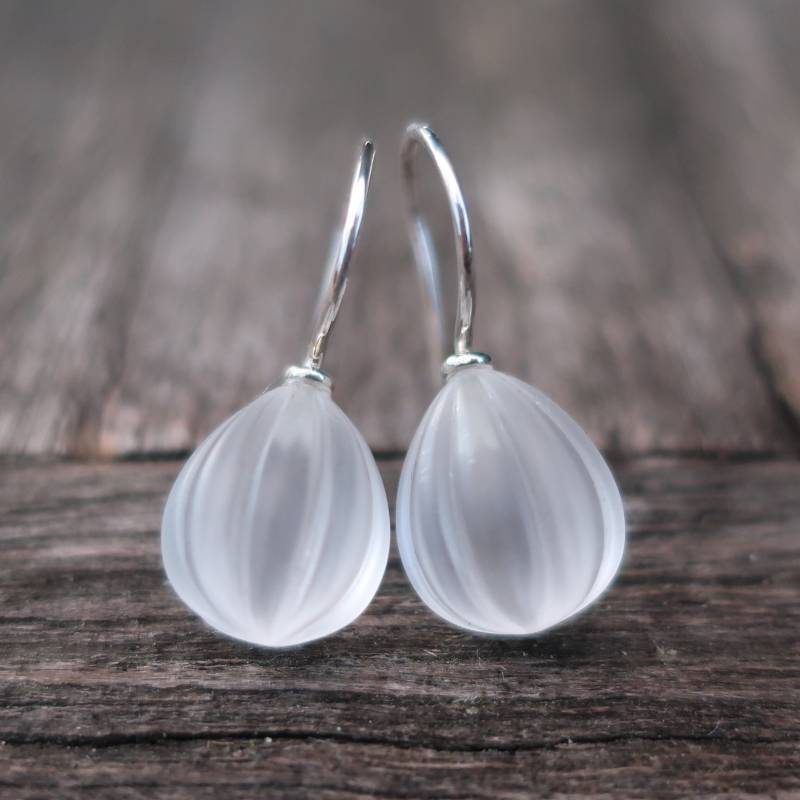 925 Silber Ohrhänger Ohrringe Bergkristall Matte Gravierte Tropfen 12 X 10 Mm von meinWerkk