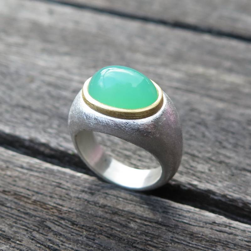 Big Bonbon Ring 925 Silber Und Feingold Mit Crysopras von meinWerkk