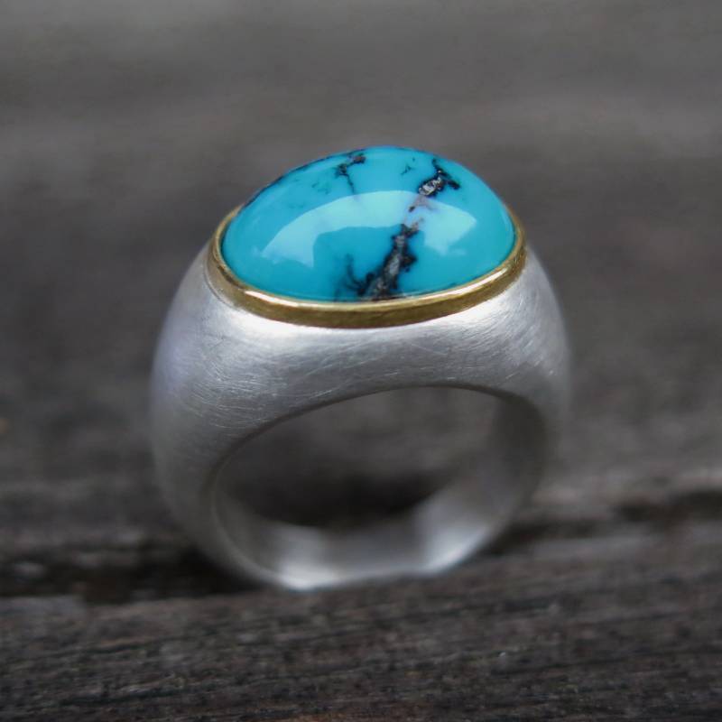 Big Bonbon Ring Aus 925 Silber U. Feingold Und Türkis von meinWerkk