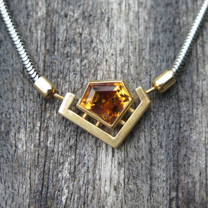 Citrin Collier Kette 585/ - Gelbgold U. Silber Unikat Goldschmiedearbeit Meisterarbeit von meinWerkk