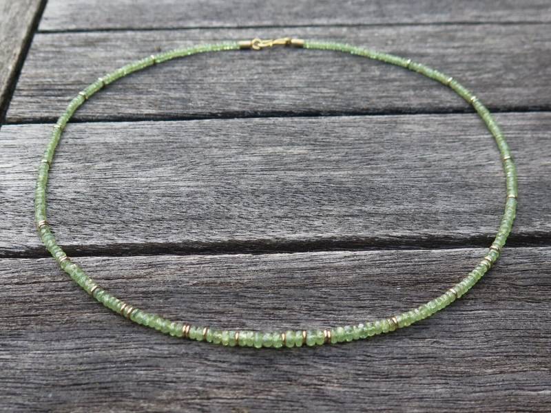 Grüne Granat Kette Demantiod Mit 585/ - Gelbgold Unikat Goldschmiedearbeit Meisterarbeit von meinWerkk