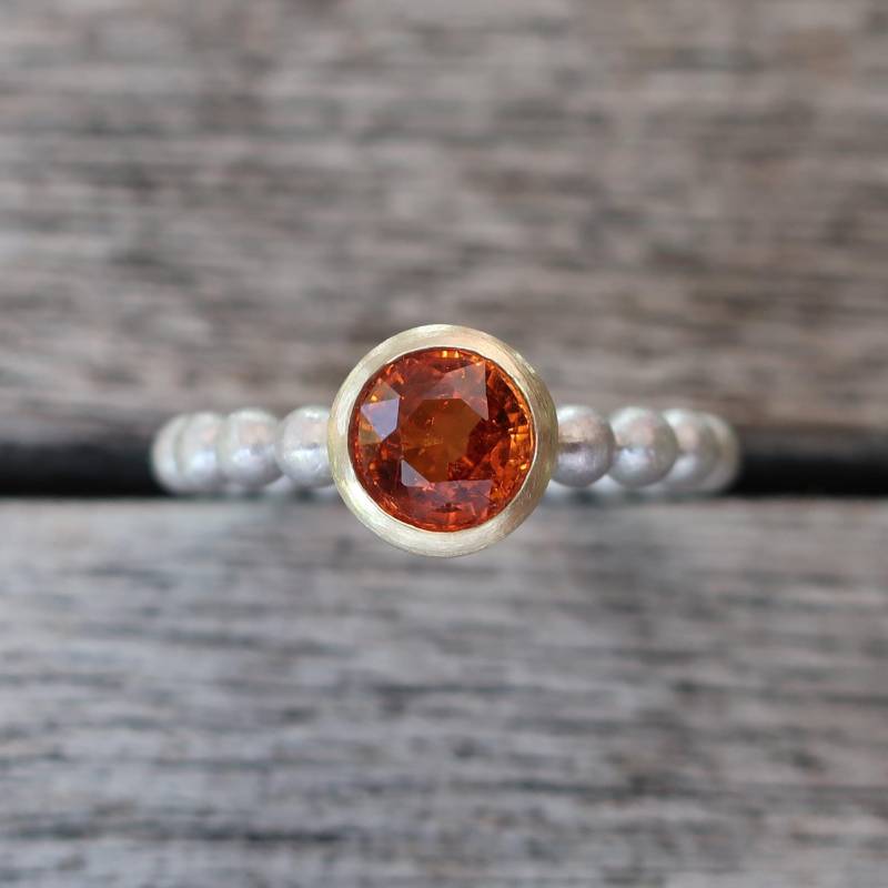 Kugelring 925 Silber Mit Mandarin Granat in Gold. Unikat Handarbeit von meinWerkk