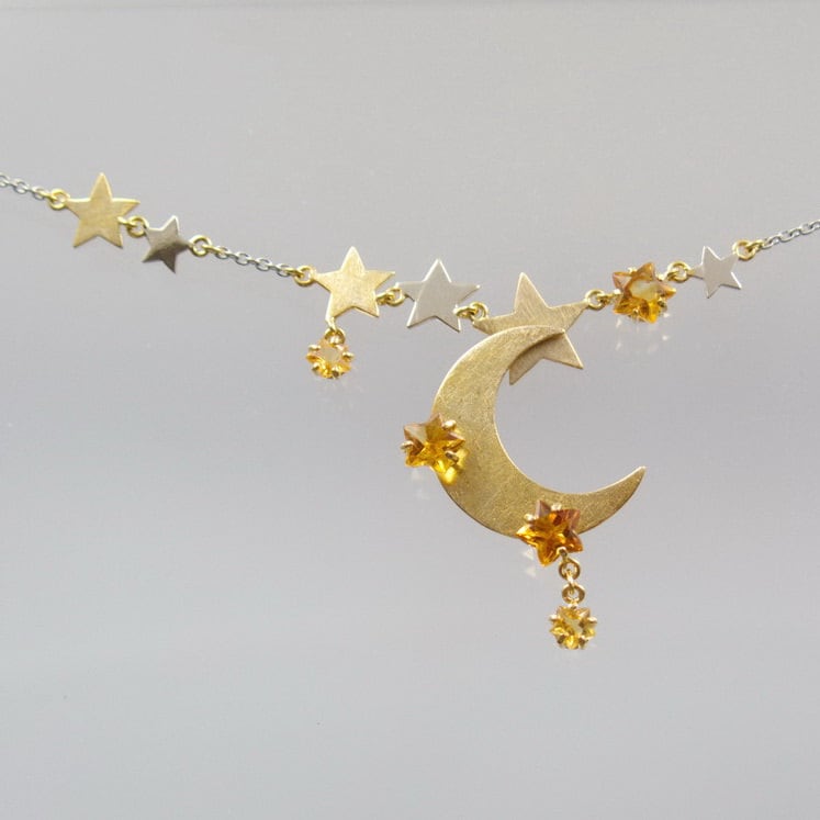 Platinschmuck 960/ - Platin Kette Mit Citrin Sternen Und 585/ - Gelbgold U. Weißgold Unikat Goldschmiedearbeit Meisterarbeit von meinWerkk