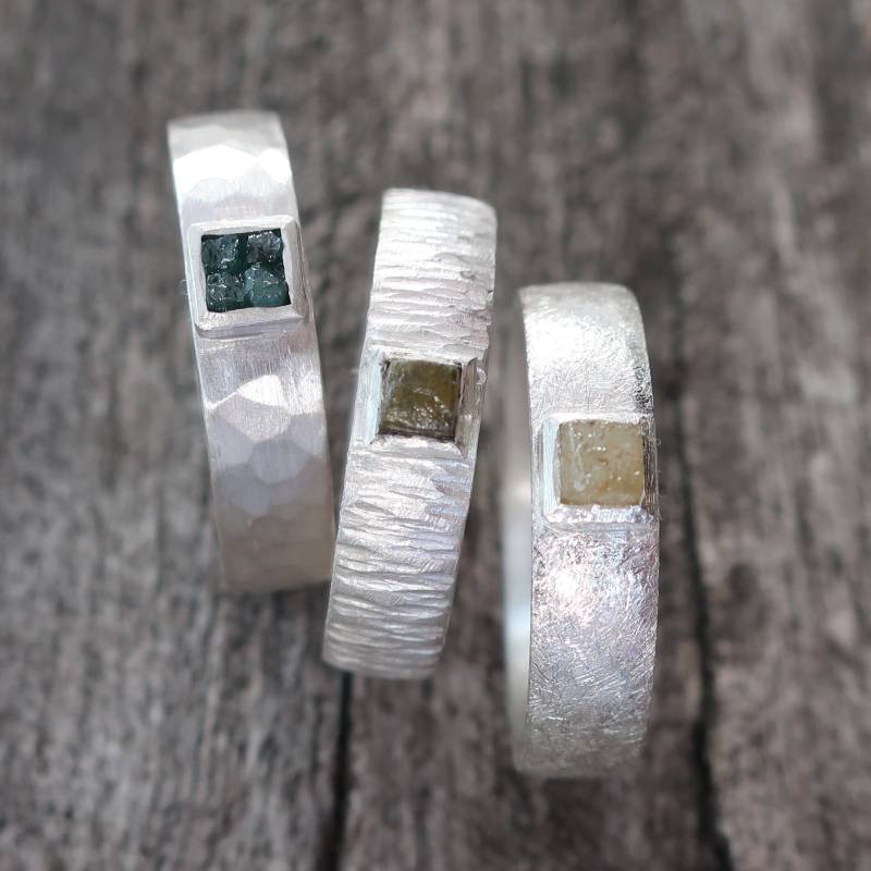 Silberring Mit Rohdiamant Verschiedene Farben U. Strukturen Unikate von meinWerkk