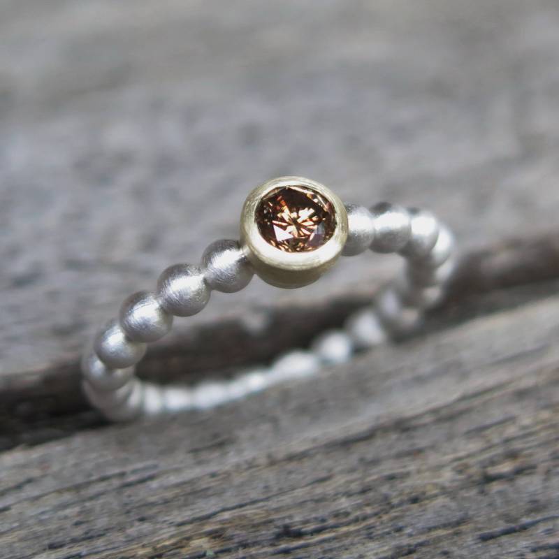 Verlobungsring Silber Kugelring Mit Cognac Brillant 0, 30 Ct in 585 Gold Gefasst Ehering von meinWerkk