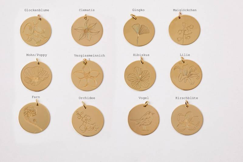 1 Paar Plättchen Ohrringe Münze Mit Gravur 925Er Silber Goldene Blütenohrringe Kreolen Blüte Gingko Blumengravur von meineketten