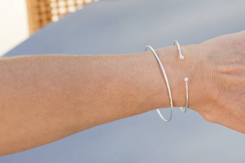 2Er Set Gehämmerter Armreif 925Er Silber in Golden, Silbern Cuff Reifen Bangle Boho Armband Wristband von meineketten