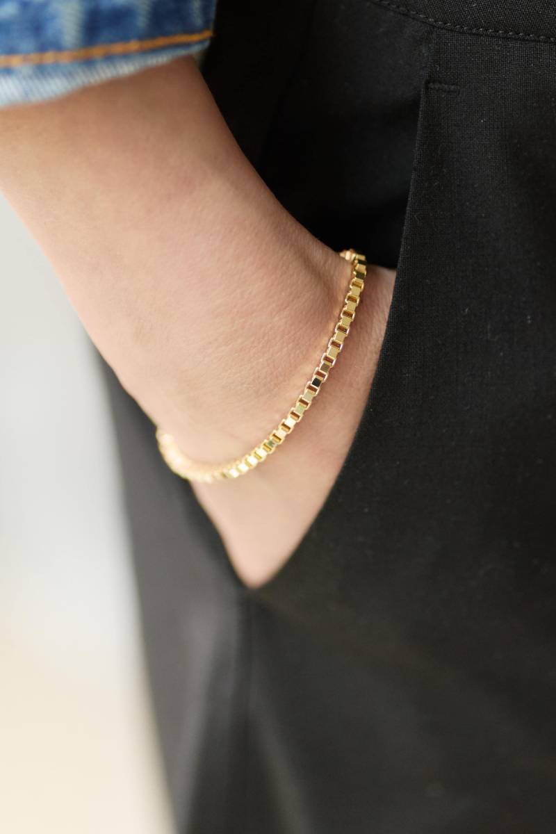 Dickes Eckiges Armband Silbernes Kettchen Armkette Armkettchen Versilbert Silbern Wristband von meineketten