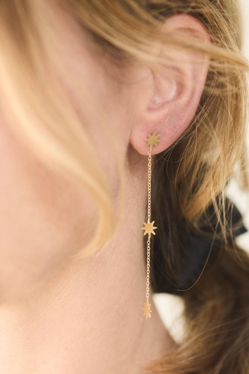 Ein Paar Stern Ohrringe Weihnachtsschmuck Sterne Sternchen Studs Ohrstecker Stecker Goldene Lange Sternchenohrringe Star Weihnachten von meineketten