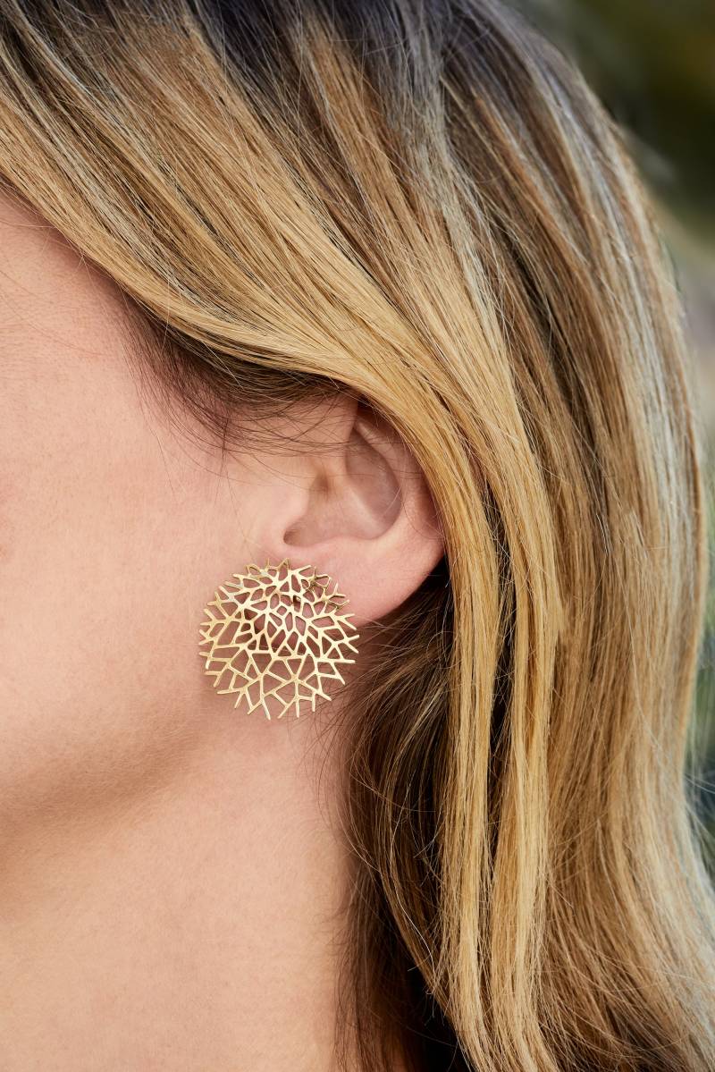 Sale Einzelstück Große Goldene Kreis Ohrringe Hoops Plättchen Ohrstecker Hingucker Studs Blatt Wabe Netz von meineketten