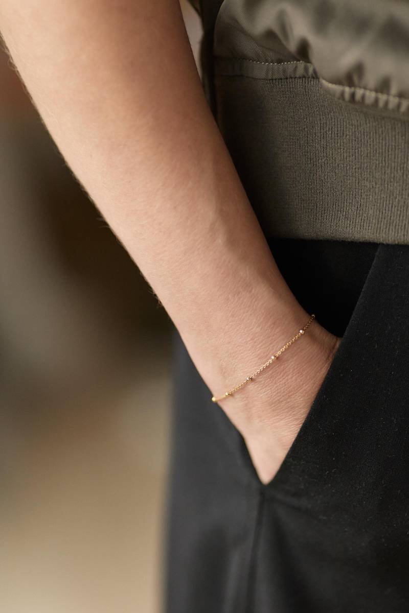 Feine Goldene Armkette Armband Mit Perlen Perlenarmband Kettchen Bracelet 925Er Silber Vergoldet von meineketten