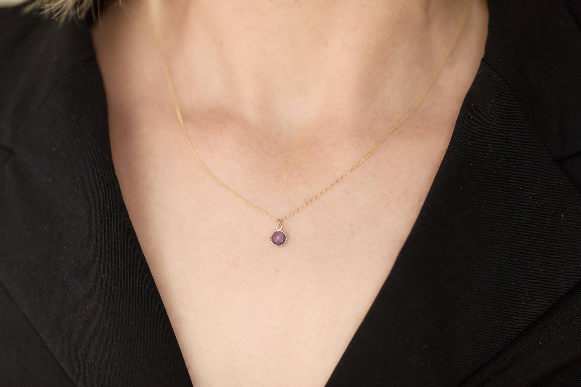 Goldene Halskette 925Er Silber Vergoldet Kette Plättchen Disc Mini Anhänger Stein Mineralien Rosa Rosenquarz Rose Quarz Lila Amethyst von meineketten