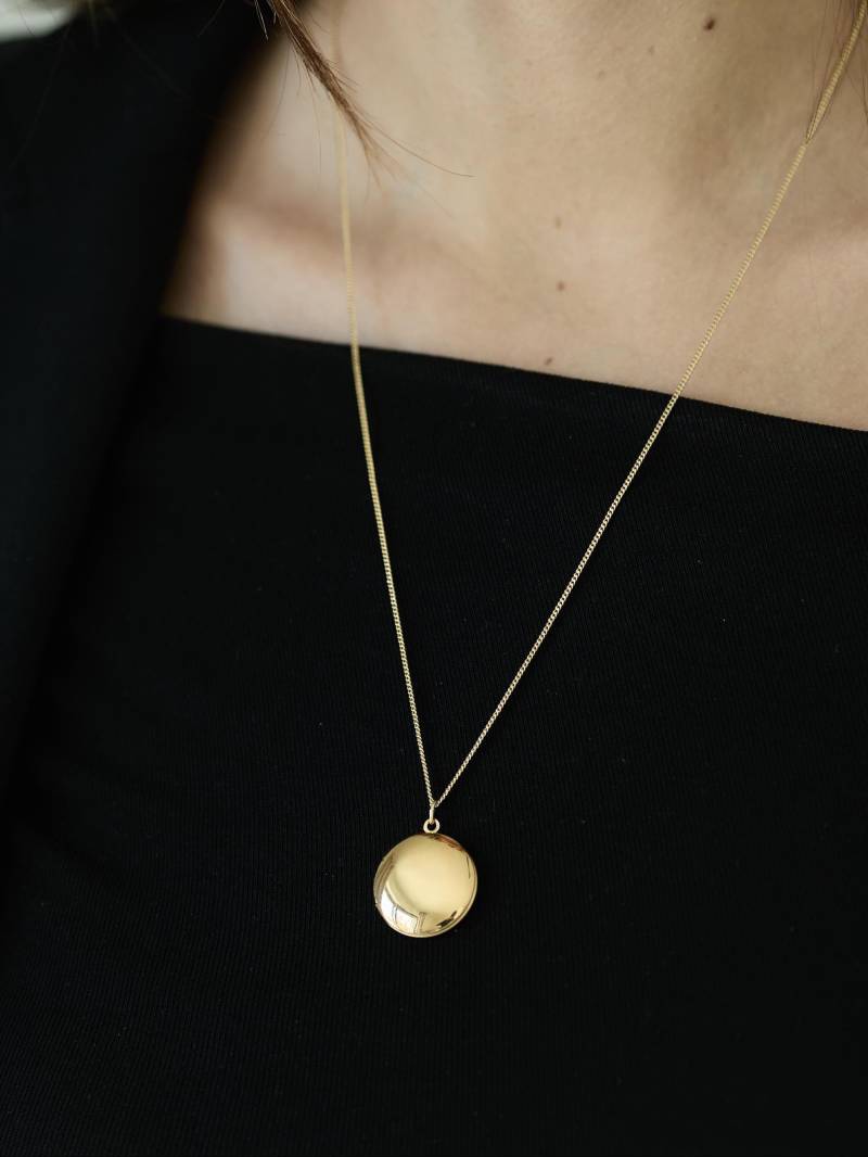 Sale Imperfekt Goldene Medaillonkette Rundes Mini Medaillon Goldschmuck Fotomedaillon Kette Amulett Goldkette von meineketten