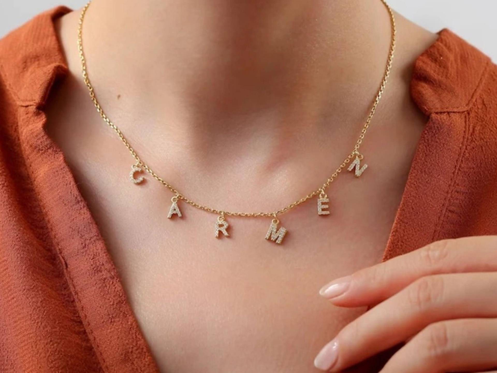 Buchstaben-Halskette, Edelstahl, Zirkon-Anhänger, Initialen-Schmuck, Damen-Halskette, Alphabet-Halskette, Maßgeschneiderter Schmuck Buchstaben-Halskette, Edelstahl, Zirkon-Anhänger, Initialen-Schmuck, Damen-Halskette, Alphabet-Halskette, Maßgeschneiderter Schmuck von meinelaserwelt