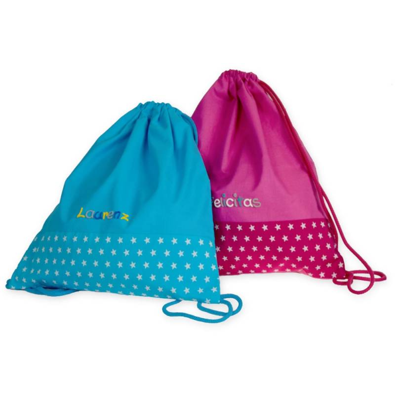 Sportbeutel Turnbeutel Sterne Blau/Pink Mit Namen - Feizeitbeutel Personalisiert Für Kinder Junge Und Mädchen von meinnameManufaktur