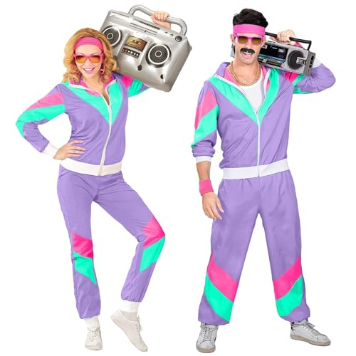 Karneval Kostüm Damen 80er 90er Jahre Outfit Herren Damen 80er Trainingsanzug Jacke Hose Anzug Fasching Kostüm Damen Jogginganzug Retro Anzug Kostüm Set für Karneval Partnerkostüme Erwachsene Lustig von meiodtion