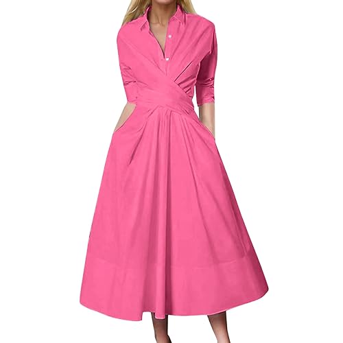 Sommerkleid Damen 3/4-Arm Tunika Lange Kleid Damen Sommer Strandkleid Lange V-Ausschnitt Shirt-Kleid Leicht und Luftig Leicht Kleid Casual für Frauen um Spaziergang und Urlaub am Meer von meiodtion