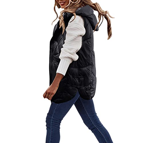 kapuze damen weste lang mit kapuze schwarz damen weste leicht damen weste mit kapuze damen weste mit kapuze blau dünn damen weste mit reißverschluss gilet damen weste mit stehkragen #a20（Black L) von meiodtion