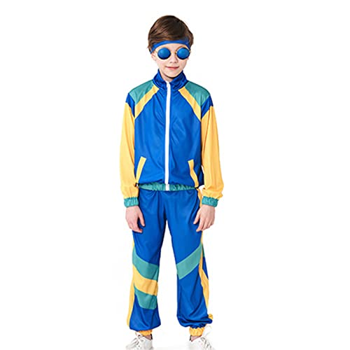 meiodtion Fasching Kostüm Kinder 80er Jahre Outfit Kinder Kinder Kleinkind Baby Unisex Frühling Sommer Patchwork Langarm Hosen Mantel Sport Outfits (Blue 4 6 Years) von meiodtion