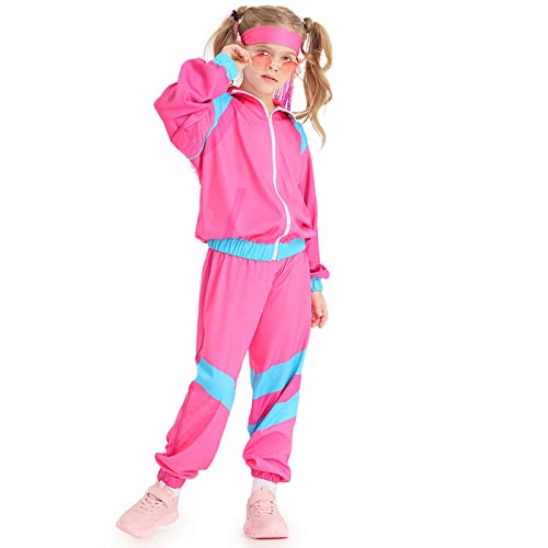 meiodtion Fasching Kostüm Kinder 80er Jahre Outfit Kinder Kinder Kleinkind Baby Unisex Frühling Sommer Patchwork Langarm Hosen Mantel Sport Outfits (Pink 4 6 Years) von meiodtion