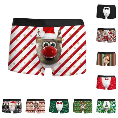 meiodtion Herren Weihnachten Boxer Shorts Christmas Motiv Boxershorts Lustig Unterwäsche Männergeschenke Weihnachtsmann Kostüm Nikolaus Geschenk für Männer Herren Slips Boxershorts Weihnachten von meiodtion